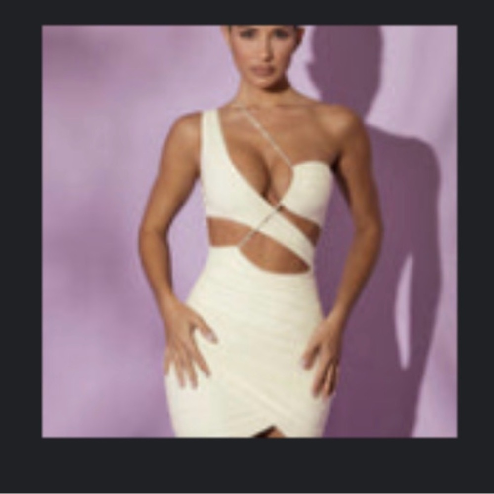 Oh Polly UK Cream One-Shoulder Dress
